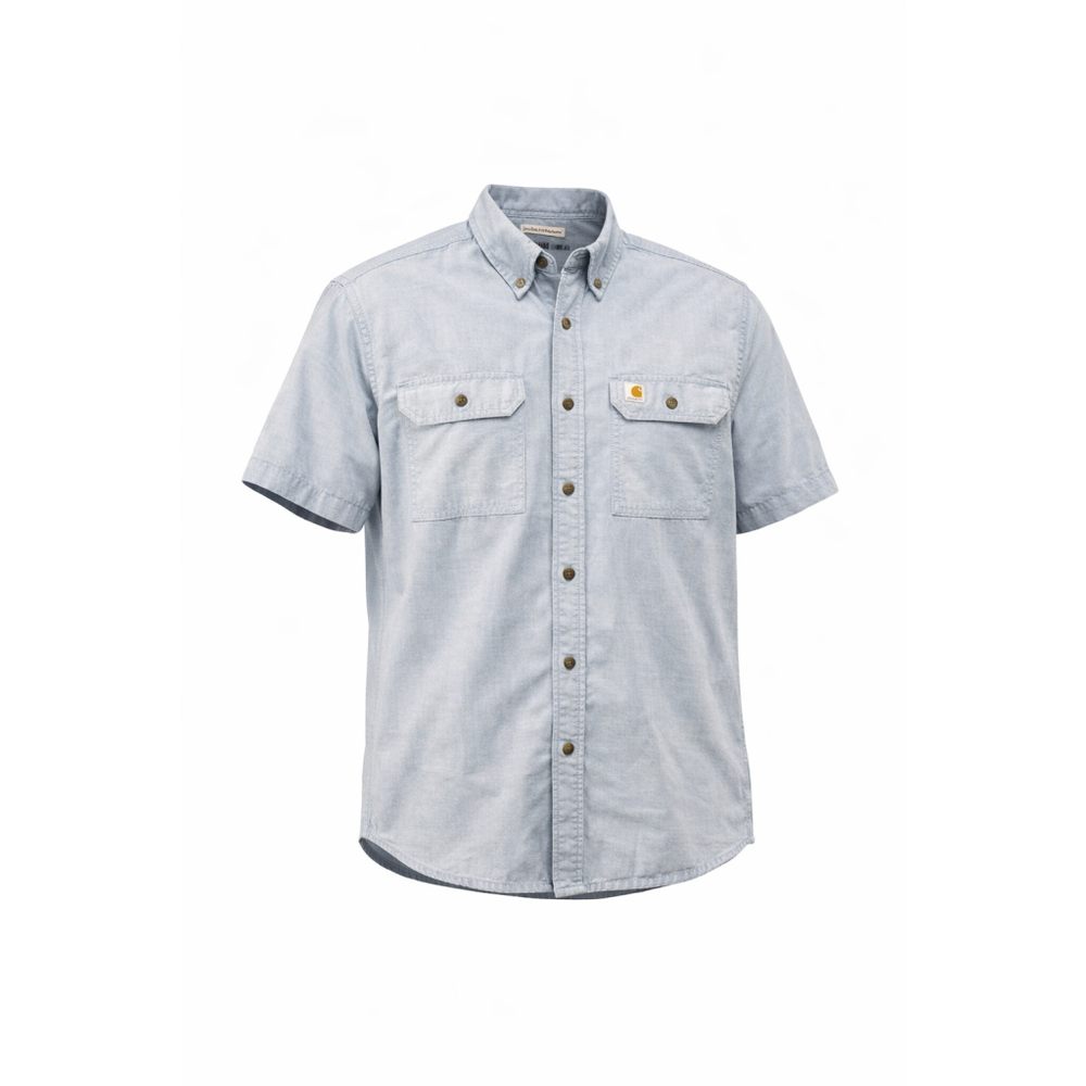 Carhartt Men's Original Fit Button Up Shirt Light Blue Denim Short Sleeve Sz L